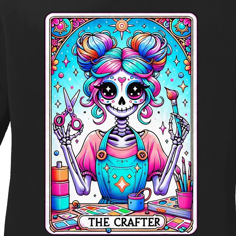 The Crafter Tarot Card Crochet Knitting Crafter Mom Ladies Long Sleeve Shirt