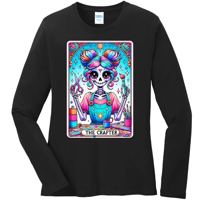 The Crafter Tarot Card Crochet Knitting Crafter Mom Ladies Long Sleeve Shirt