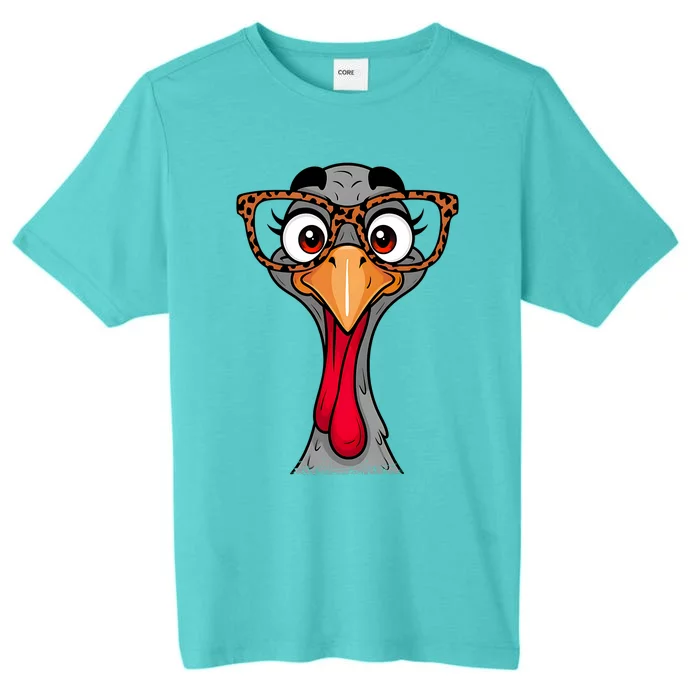 Thanksgiving Cute Turkey Face Leopard Print Glasses Funny ChromaSoft Performance T-Shirt