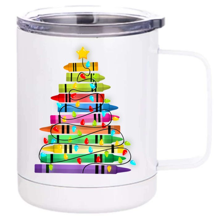 Teacher Christmas Tree Lights Student School Xmas Front & Back 12oz Stainless Steel Tumbler Cup