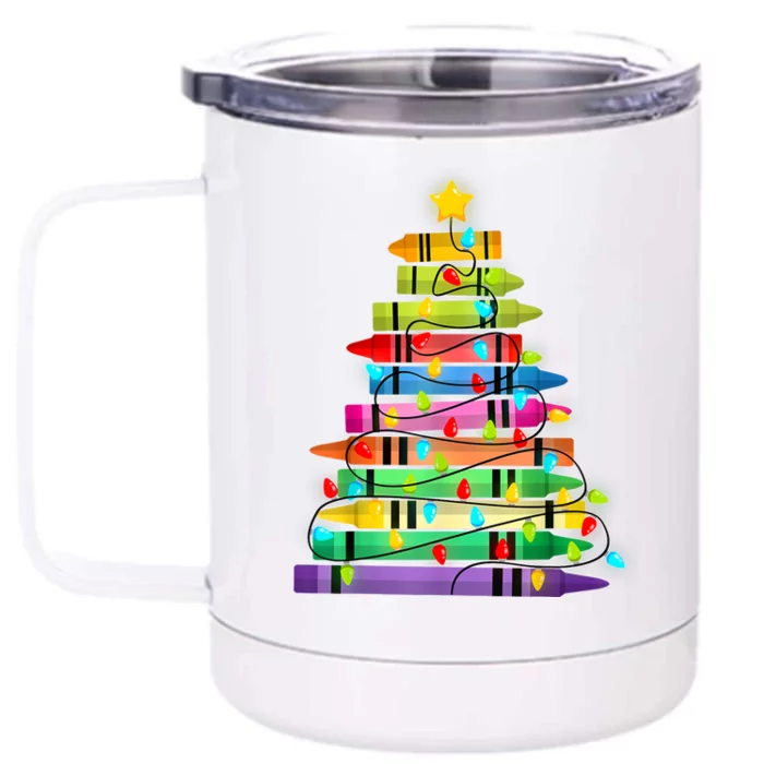 Teacher Christmas Tree Lights Student School Xmas Front & Back 12oz Stainless Steel Tumbler Cup