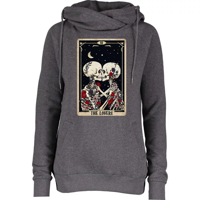 Tarot Card The Lovers Skeleton Goth Halloween Witch Womens Funnel Neck Pullover Hood