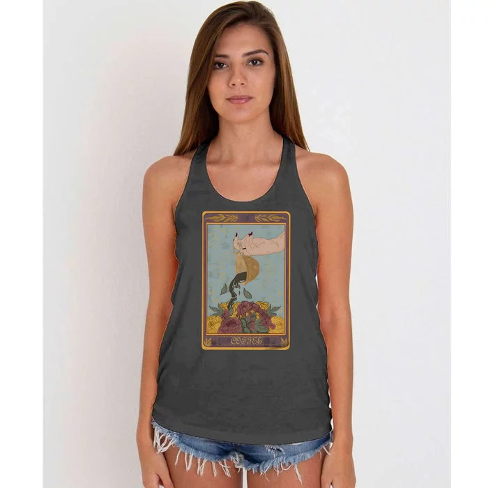 The Coffee Tarot Card Spill The Witchy Tarot Card Women's Knotted Racerback Tank