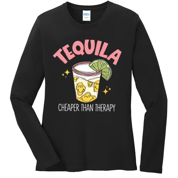 Tequila Cheape Than Therapy Funny Tequila Drinking Mexican Ladies Long Sleeve Shirt