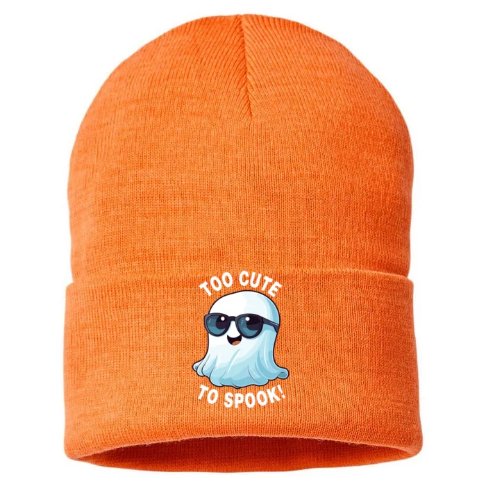 Too Cute To Spook With Ghost Stay Spooky Funny Halloween Spooky Halloween Boo Sustainable Knit Beanie