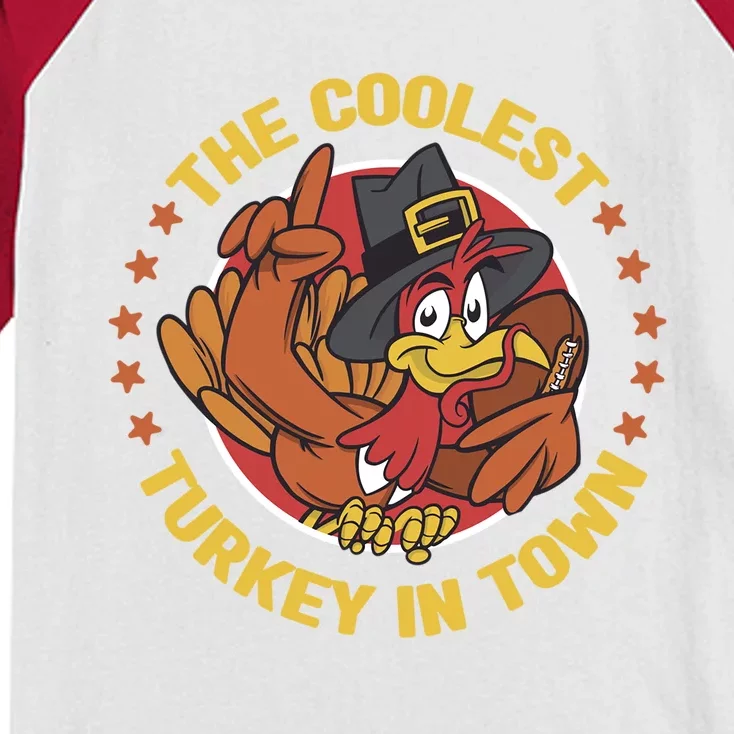 The Coolest Turkey In Town Thanksgiving Gift Kids Colorblock Raglan Jersey