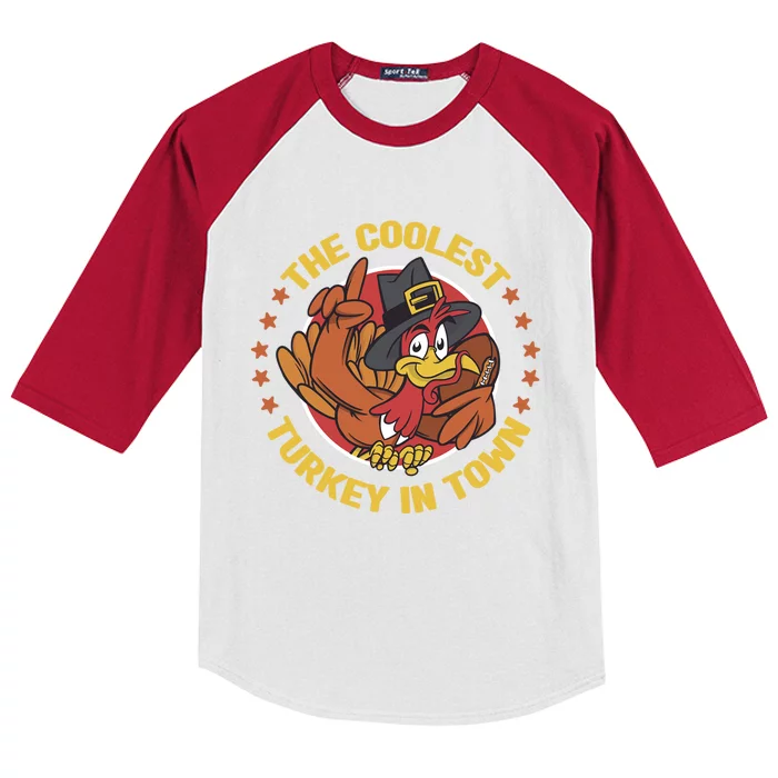 The Coolest Turkey In Town Thanksgiving Gift Kids Colorblock Raglan Jersey