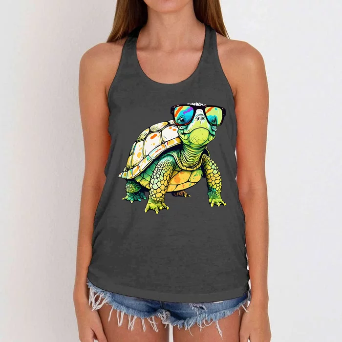 Turtle Colorful Turtle Lover Women's Knotted Racerback Tank