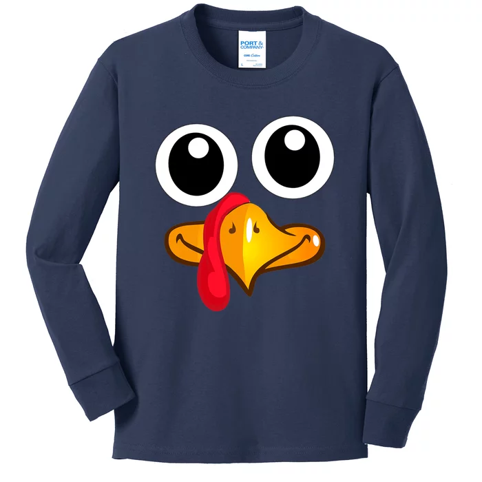 Thanksgiving Cute Turkey Face Kids Long Sleeve Shirt