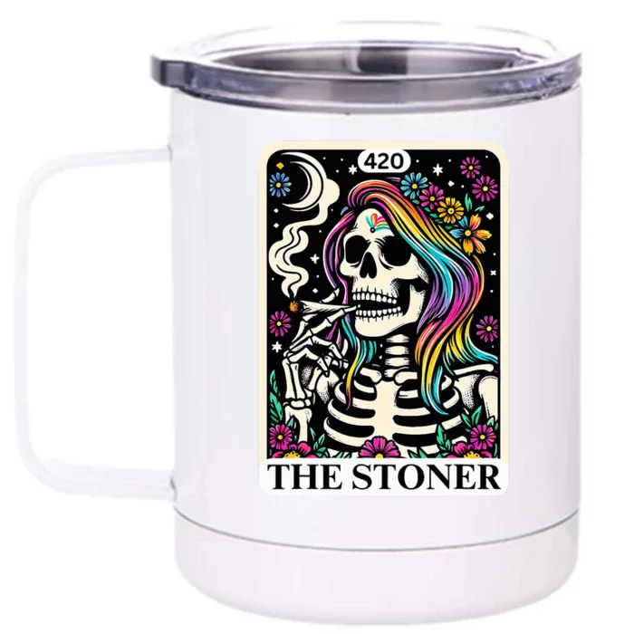 Tarot Card The Stoner Weed Lover Skeleton 420 Cannabis Front & Back 12oz Stainless Steel Tumbler Cup