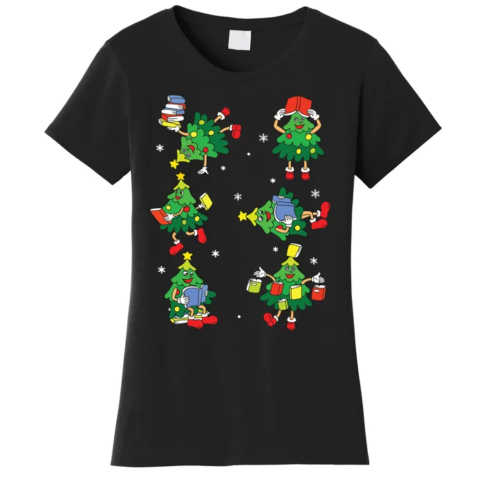 Teacher Christmas Tree Read Books Funny Xmas Librarian Women's T-Shirt