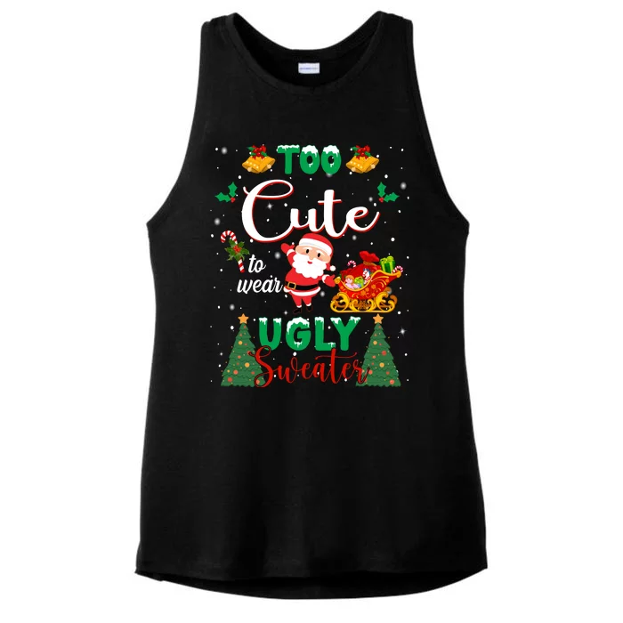 Too Cute To Wear Ugly Sweaters Christmas Ladies Tri-Blend Wicking Tank