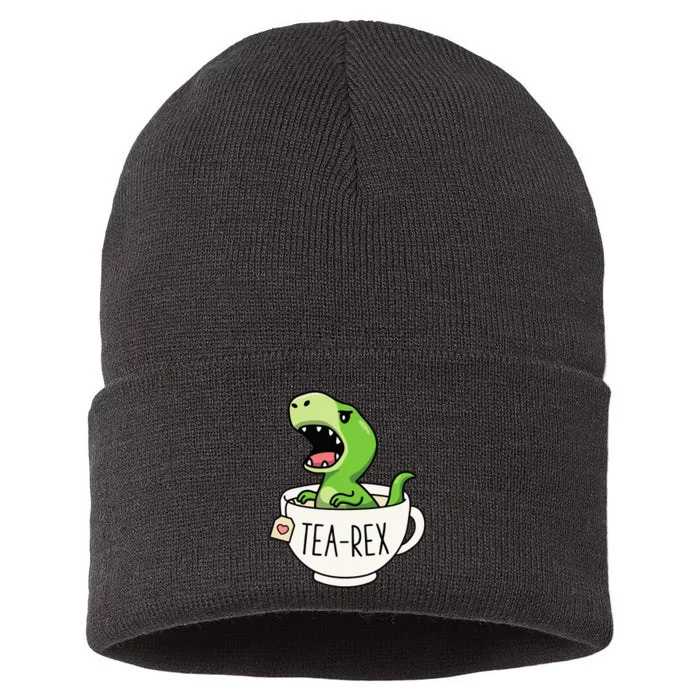 TeaRex Cute TRex Dinosaur Lover Kawaii Funny Dino Pun Sustainable Knit Beanie