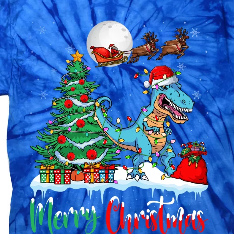 Trex Christmas Tree Lights Santa Hat Merry Christmas Trex Cool Gift Tie-Dye T-Shirt