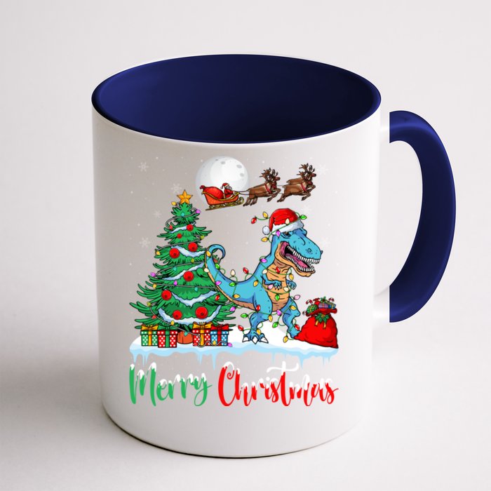 Trex Christmas Tree Lights Santa Hat Merry Christmas Trex Cool Gift Front & Back Coffee Mug