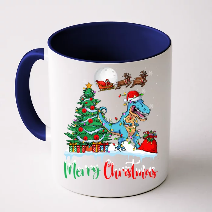 Trex Christmas Tree Lights Santa Hat Merry Christmas Trex Cool Gift Front & Back Coffee Mug