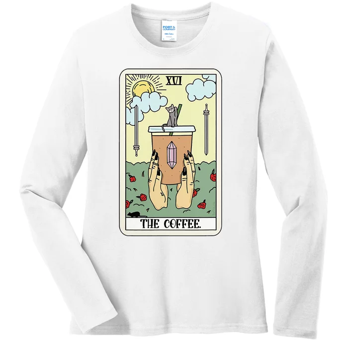 The Coffee Tarot Card Coffee Lover Caffeinated Witchy Hand Ladies Long Sleeve Shirt