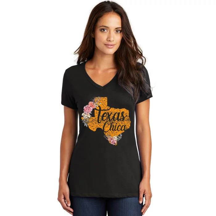 Texas Chica Texan Texas Map Texas Chica Women's V-Neck T-Shirt