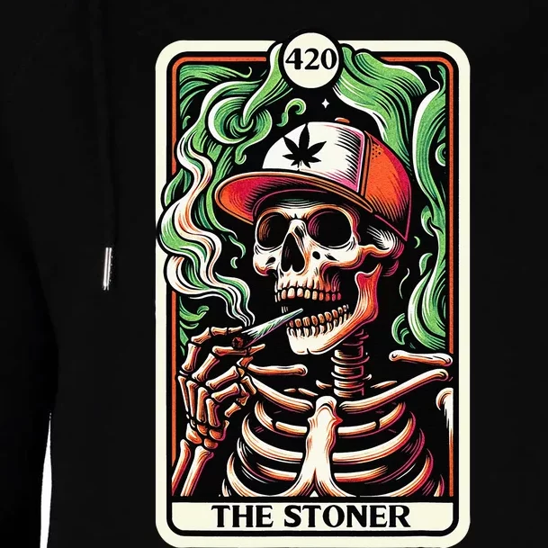 Tarot Card The Stoner Weed Lover Skeleton Cannabis 420 Womens Funnel Neck Pullover Hood