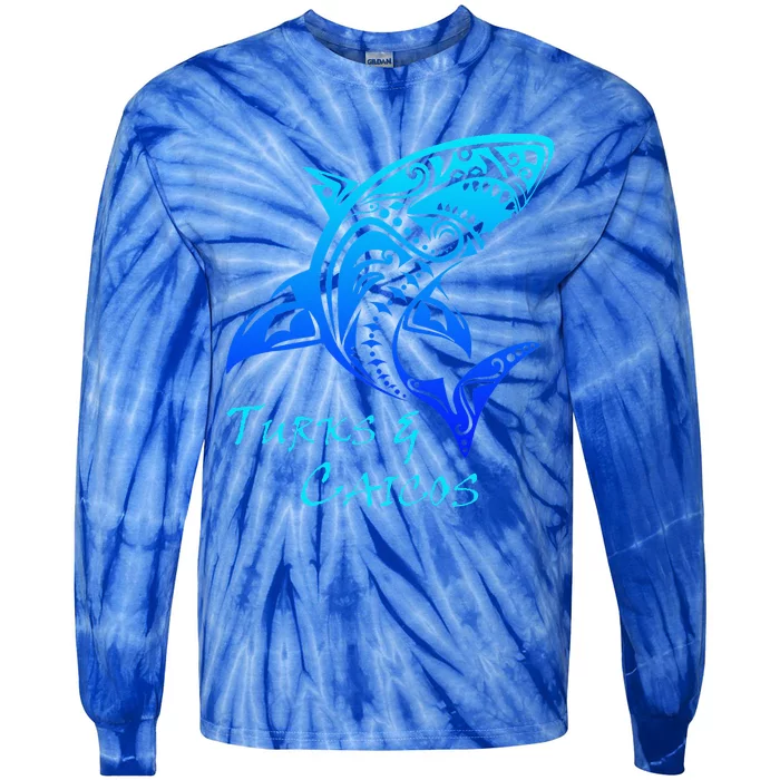 Turks & Caicos Tribal Shark Polynesian Tattoo Style Tie-Dye Long Sleeve Shirt