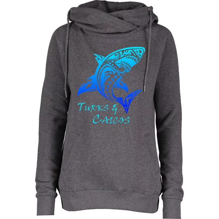 Turks & Caicos Tribal Shark Polynesian Tattoo Style Womens Funnel Neck Pullover Hood