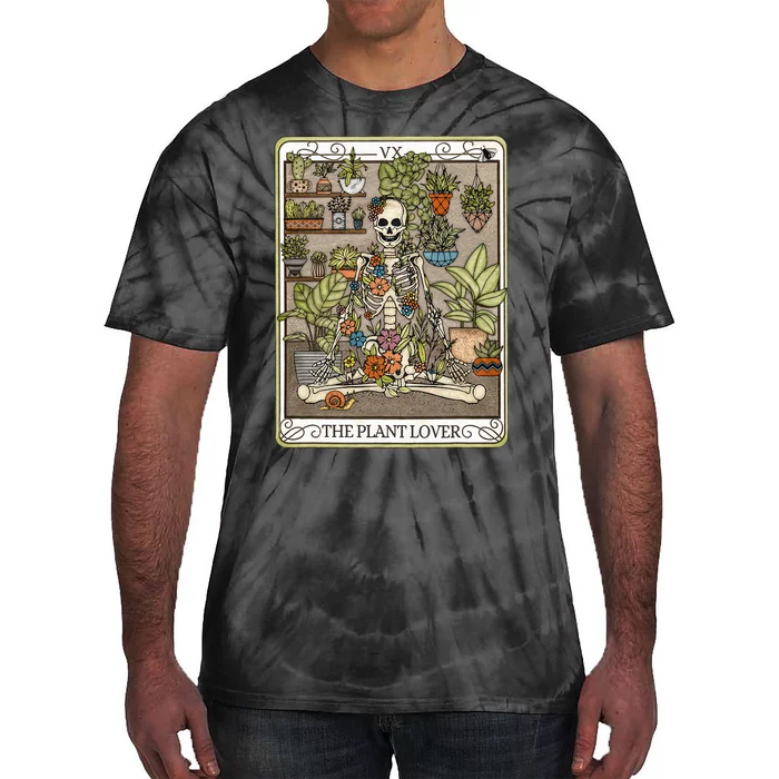 Tarot Card The Plant Lover Skeleton Spooky Tie-Dye T-Shirt