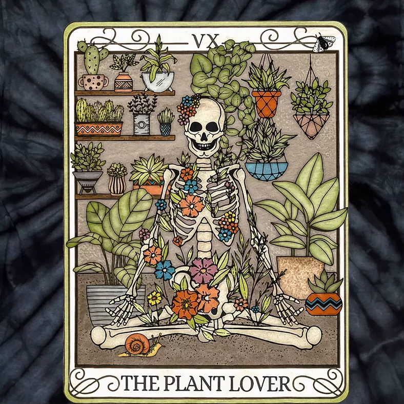 Tarot Card The Plant Lover Skeleton Spooky Tie-Dye T-Shirt