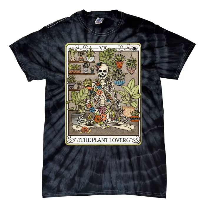 Tarot Card The Plant Lover Skeleton Spooky Tie-Dye T-Shirt