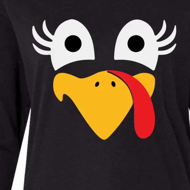 Thanksgiving Costume Turkey Face Funny Gift Womens Cotton Relaxed Long Sleeve T-Shirt