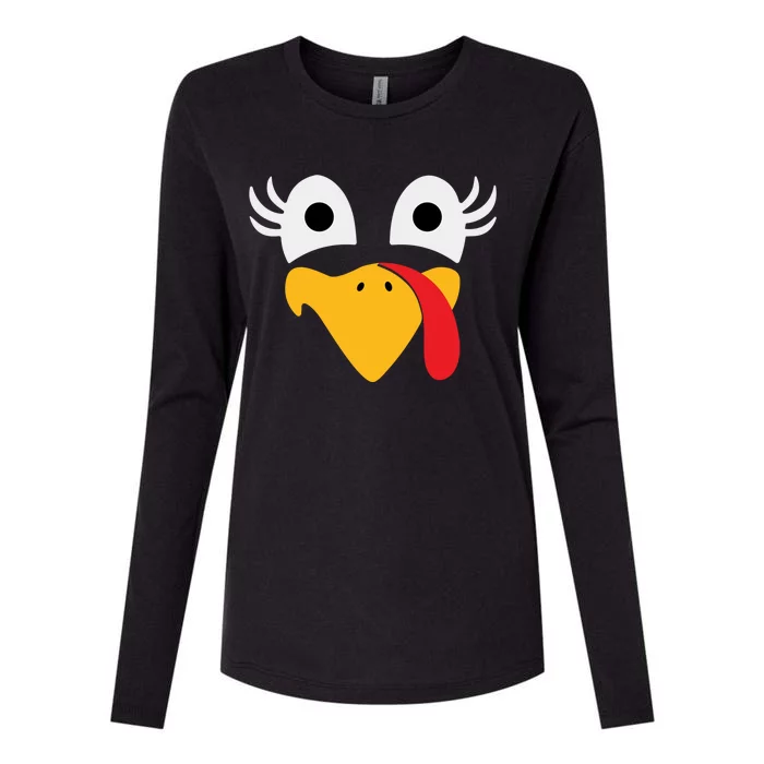 Thanksgiving Costume Turkey Face Funny Gift Womens Cotton Relaxed Long Sleeve T-Shirt