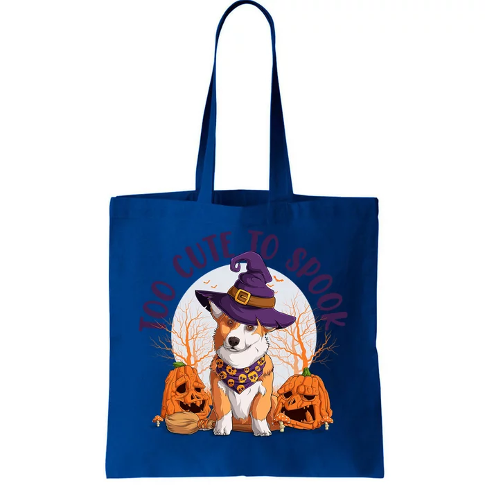 Too Cute To Spook Funny Halloween Dog Welsh Corgi Witch Gift Tote Bag