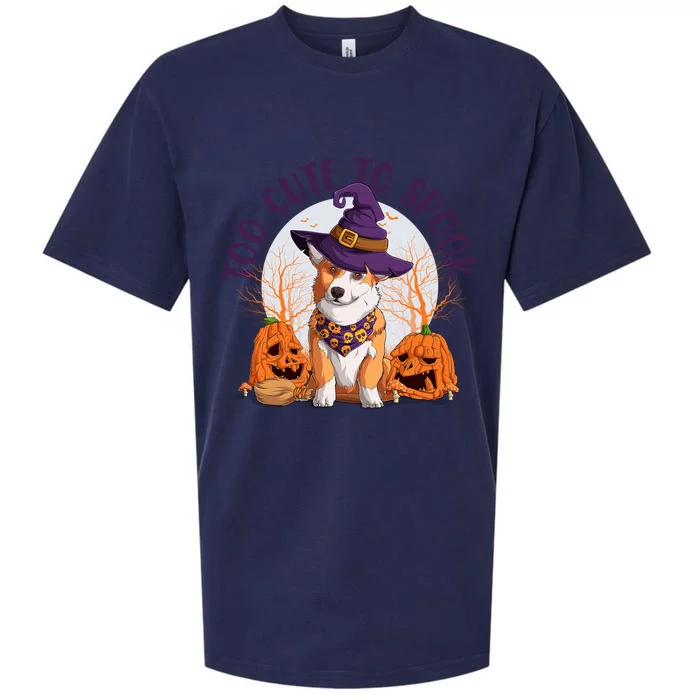 Too Cute To Spook Funny Halloween Dog Welsh Corgi Witch Gift Sueded Cloud Jersey T-Shirt