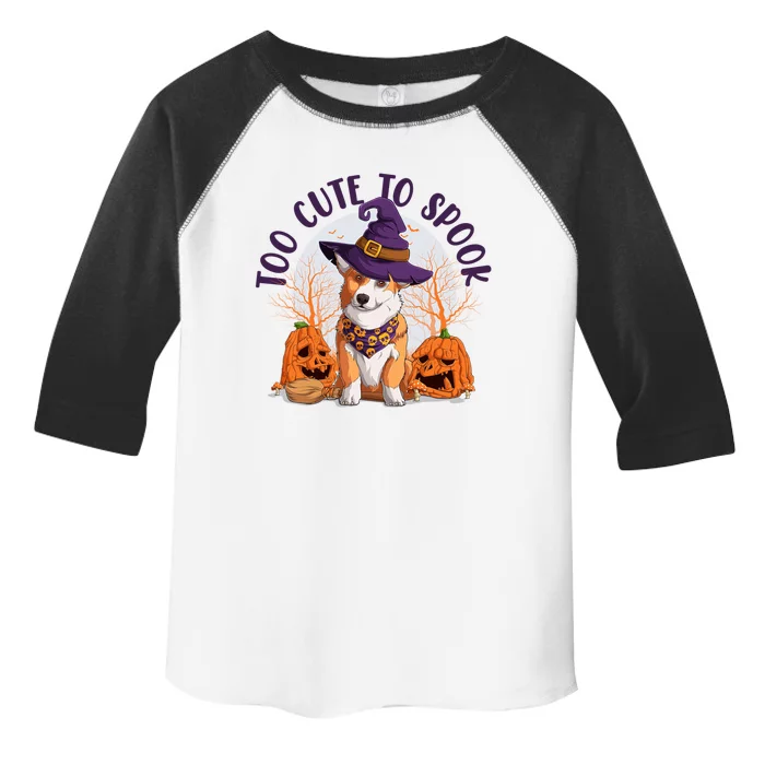 Too Cute To Spook Funny Halloween Dog Welsh Corgi Witch Gift Toddler Fine Jersey T-Shirt