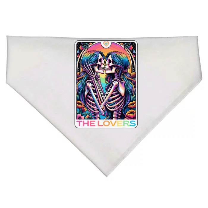 Tarot Card The Lovers Rainbow Kissing Lesbian Skeletons USA-Made Doggie Bandana