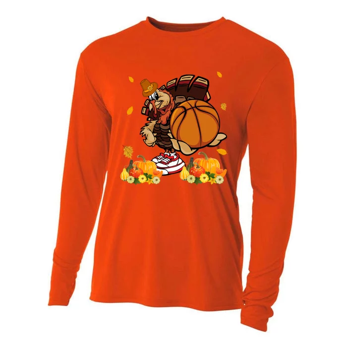 Thanksgiving Cool Turkey Playing Basketball Player Lover Gift Cooling Performance Long Sleeve Crew