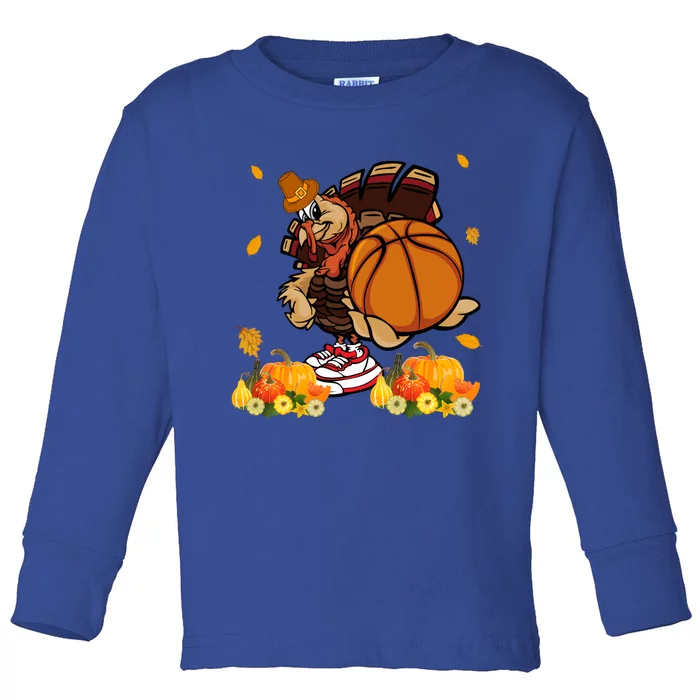 Thanksgiving Cool Turkey Playing Basketball Player Lover Gift Toddler Long Sleeve Shirt