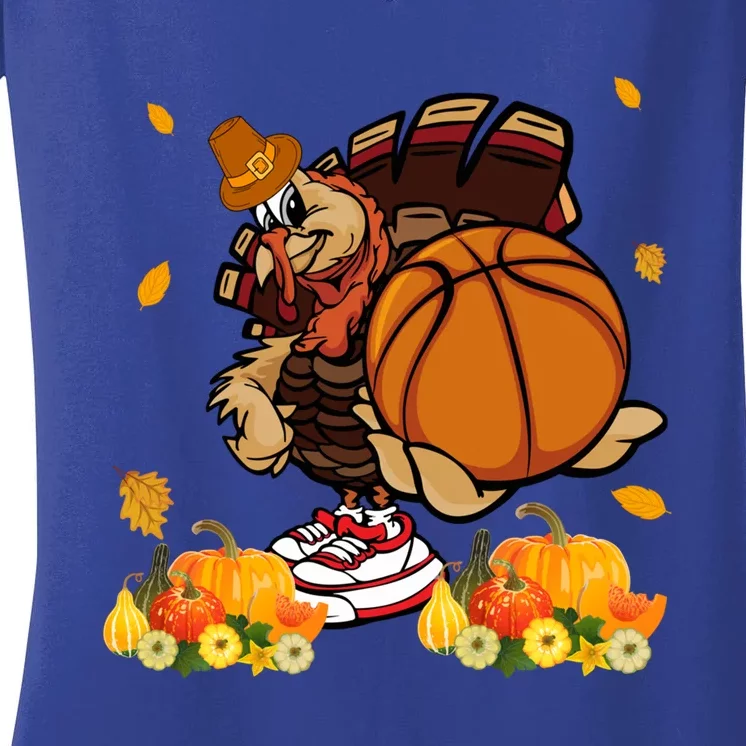 Thanksgiving Cool Turkey Playing Basketball Player Lover Gift Women's V-Neck T-Shirt