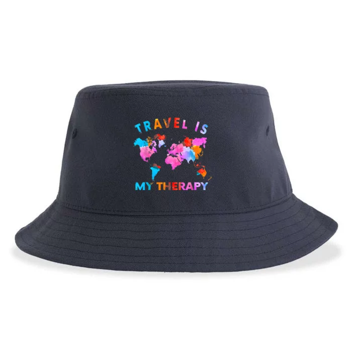 Traveler Camping Trip World Statement Travel Is My Therapy Sustainable Bucket Hat