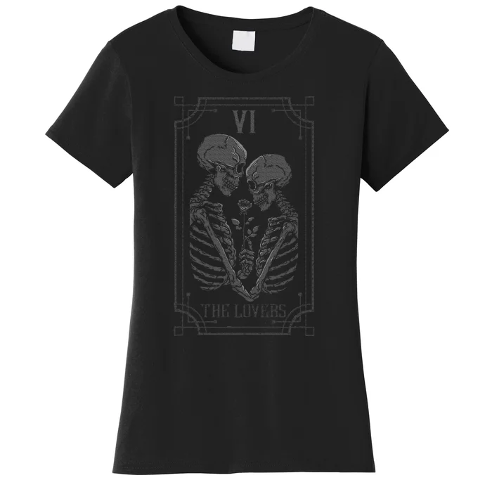 Tarot Card The Lovers Skeleton Goth Halloween Witch Women's T-Shirt