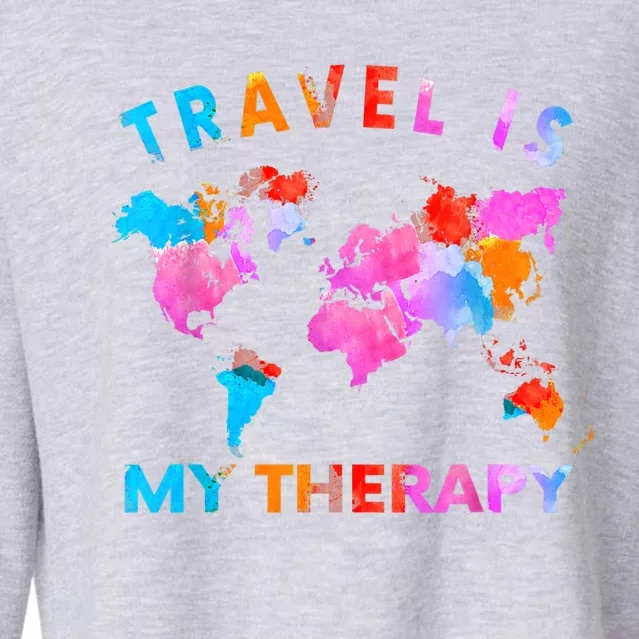 Traveler Camping Trip World Statement Travel Is My Therapy Cropped Pullover Crew