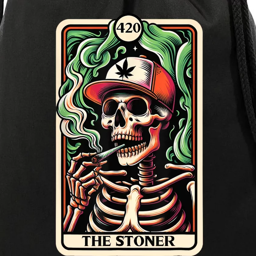 Tarot Card The Stoner Weed Lover Skeleton Cannabis 420 Drawstring Bag