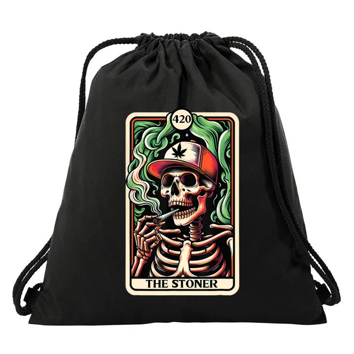 Tarot Card The Stoner Weed Lover Skeleton Cannabis 420 Drawstring Bag