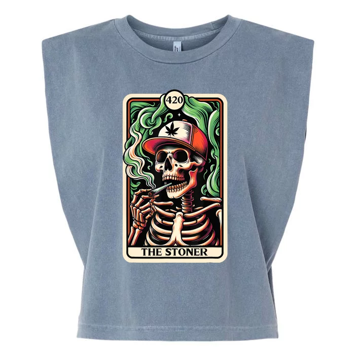 Tarot Card The Stoner Weed Lover Skeleton Cannabis 420 Garment-Dyed Women's Muscle Tee