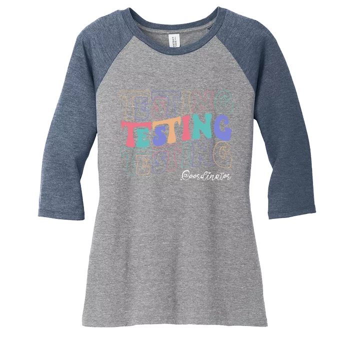 Testing Coordinator Testing Day Squad Teacher Retro Groovy Women's Tri-Blend 3/4-Sleeve Raglan Shirt