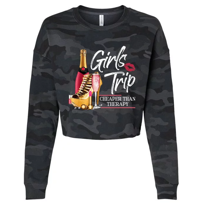 Trip Cheaper Than A Therapy Funny Wine Party Cropped Pullover Crew