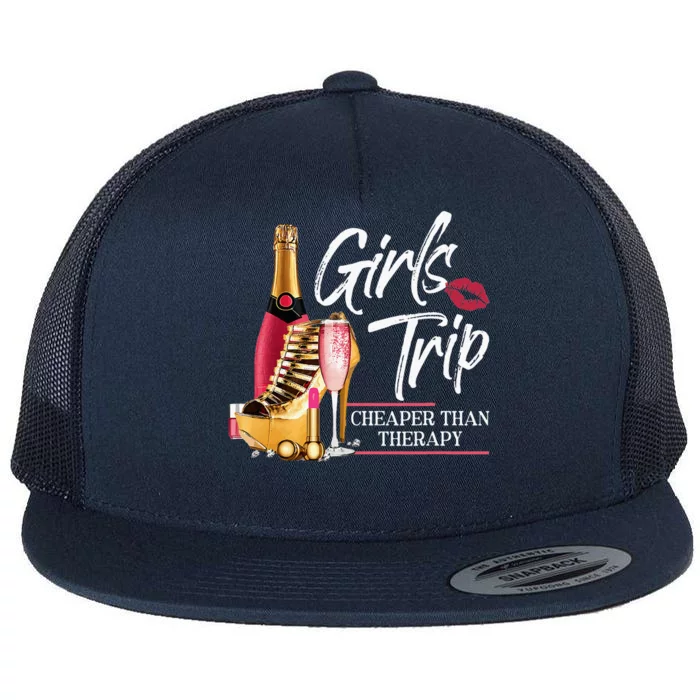 Trip Cheaper Than A Therapy Funny Wine Party Flat Bill Trucker Hat