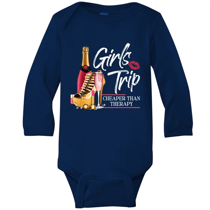 Trip Cheaper Than A Therapy Funny Wine Party Baby Long Sleeve Bodysuit