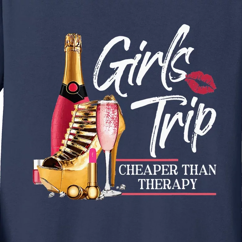 Trip Cheaper Than A Therapy Funny Wine Party Kids Long Sleeve Shirt