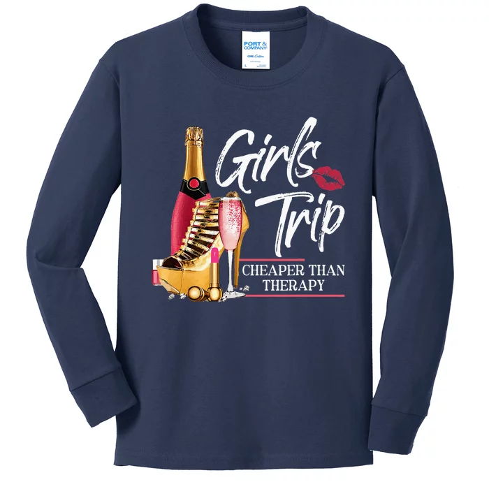 Trip Cheaper Than A Therapy Funny Wine Party Kids Long Sleeve Shirt