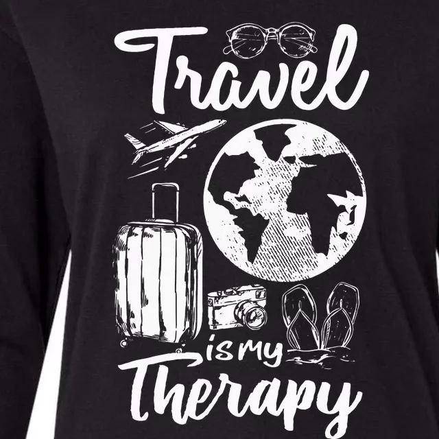 Traveling Camping Trip World Traveler Travel Is My Therapy Womens Cotton Relaxed Long Sleeve T-Shirt